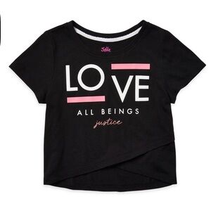 Justice Black Tee with Pink and White Accents
